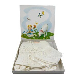 Renzo Baby Infant White Layette Christening Sweater Set Box Vintage 1960s Italy